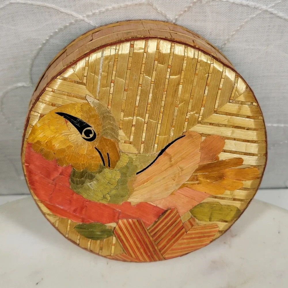 VTG Handmade Straw Bird Jewelry Box 4